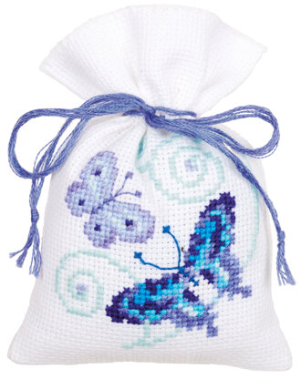 Vervaco Blue Butterflies Potpourri Bags - Pack of 3 Cross Stitch Kit - 8cm x 12cm