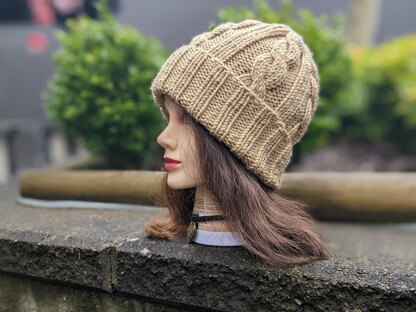 Crème Brûlée Cable Knit on circular needles Hat