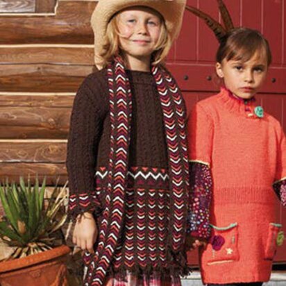 Girl’s Dress and Scarf with Chevrons and Cables in Schachenmayr Universa - S6904AB - Downloadable PDF