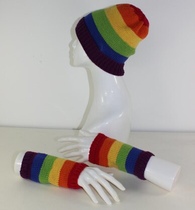 Rainbow Beanie and Wristwarmers