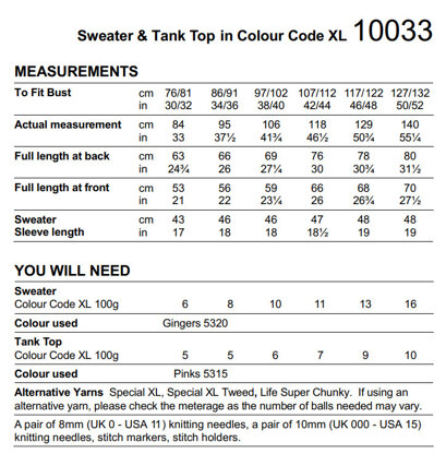Sweater & Tank Top in Stylecraft Colour Code XL - 10033 - Downloadable PDF