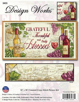 Design Works Grateful Wine Cross Stitch Kit - 10 x 10