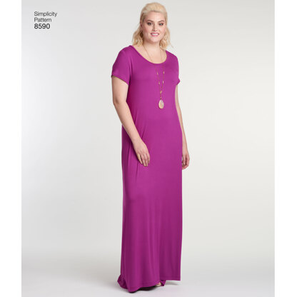 Simplicity 8590 Women's Knit Dresses - Paper Pattern, Size A (1XL-2XL-3XL-4XL-5XL)