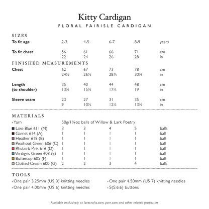 Kitty Cardigan - Knitting Pattern for Girls in Willow & Lark Poetry