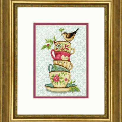 Dimensions Gold: Counted Cross Stitch Kit: Stacked Tea Cups - 13 x 18cm
