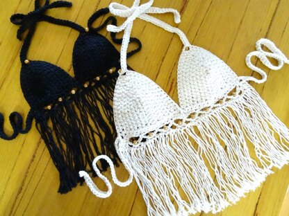 Crochet Boho Tassel Bikini Top Crochet pattern by Rhinestone Mumma LoveCrafts