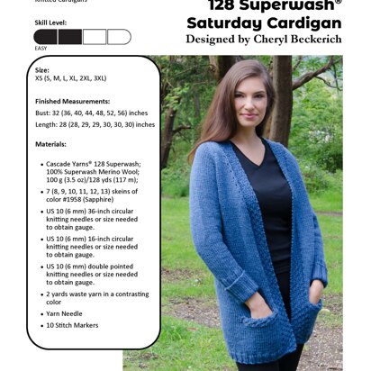 Saturday Cardigan  in Cascade Yarns 128 Superwash - C311 - Downloadable PDF