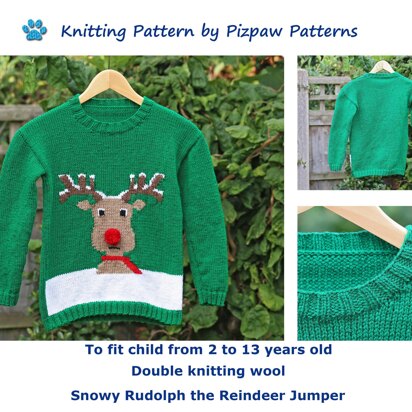 Snowy Rudolph Jumper Knitting Pattern to fit 2 to 13 years old