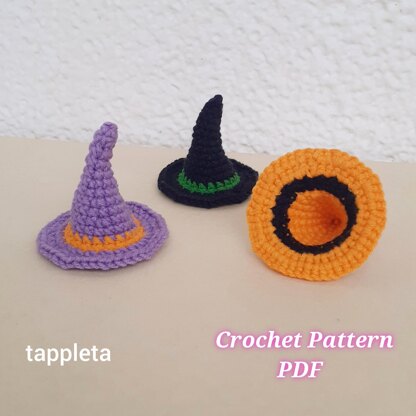 Mini witch hat crochet pattern, Halloween mini hat, Tiny hat amigurimi doll, Halloween ornament decor, Crochet keychain pattern, Party favor