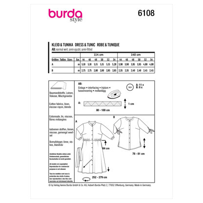 Burda Style Women's Dress B6108 - Paper Pattern, Size 18-28