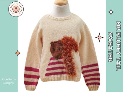 Mr Fluffy Tail Kids Squirrel Sweater - Childs Jumper Knitting Pattern