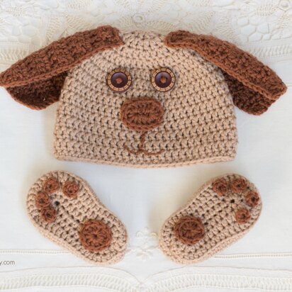 Cuddly Puppy Baby Hat & Booties