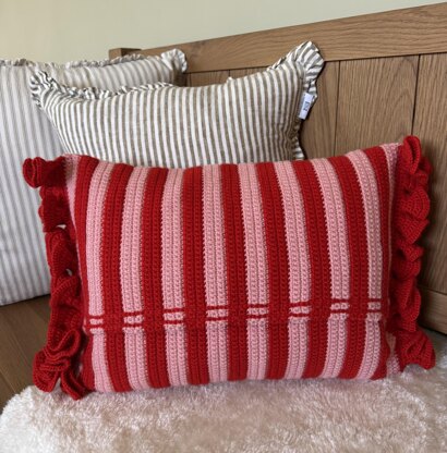 Stripy and Bright crochet cushion.