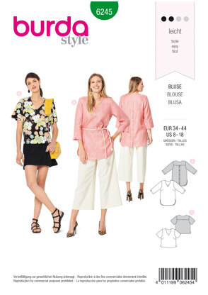 Burda Style Misses' Blouse – Tunic Top – V-Neck – Back Button Fastening B6245 - Paper Pattern, Size 8-18