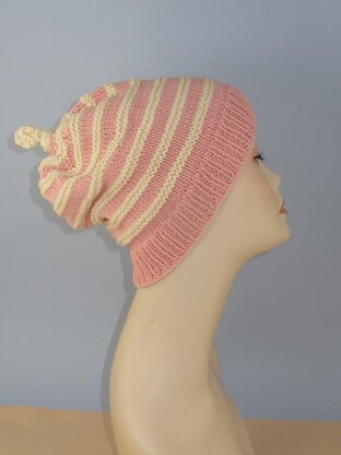 Stripe Topknot Slouch Hat