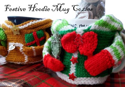 Festive Hoodie Mug Cozies Santa Elf Snowman Gingie