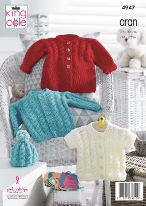 Jackets, Hats & Short Sleeved Cardigan in King Cole Aran - 4947 - Downloadable PDF