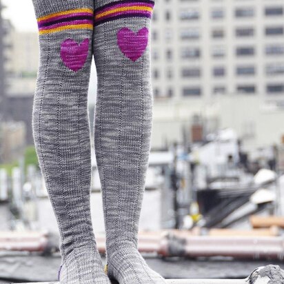 Roller Girl Heart Knee Patch Striped Socks - knitting pattern