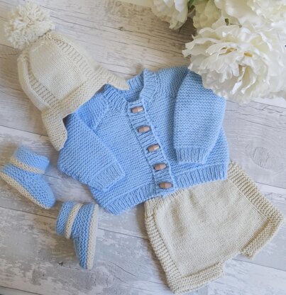 Little Peter Baby Cardigan hat booties and shorts set