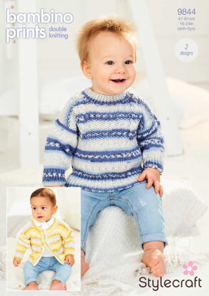 Cardigan and Sweater in Stylecraft Bambino Prints DK - 9844 - Downloadable PDF