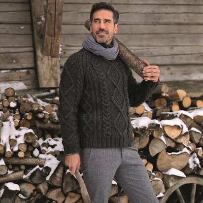 Men Cable Sweater with Roll Neck in Bergere de France Alaska - 71136-294 - Downloadable PDF