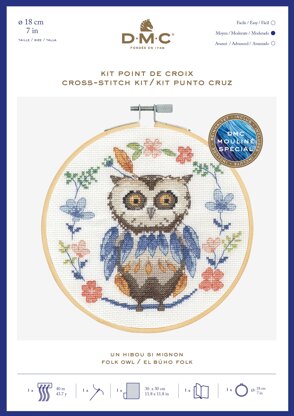 DMC Folk Owl Cross Stitch Kit - 18cm Diameter