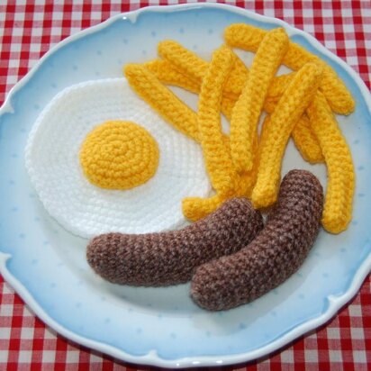 Knitting & Crochet Pattern for Sausage, Egg and Chips / Fries - Knitted Play Food