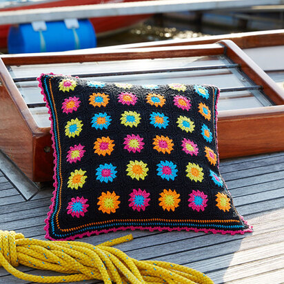 Black Granny Square Pillows in Schachenmayr Catania - S9027A - Downloadable PDF