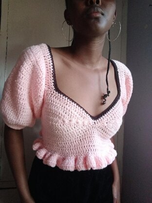Crochet puff sleeve bralette top