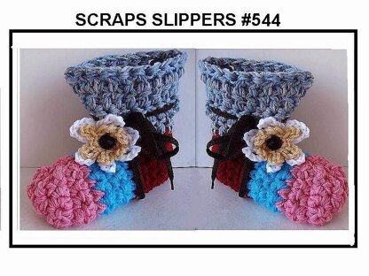 544 SCRAPS SLIPPERS Newborn to Adult Large