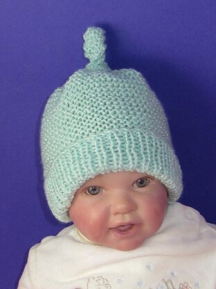 Baby Garter Stitch Topknot Beanie Hat