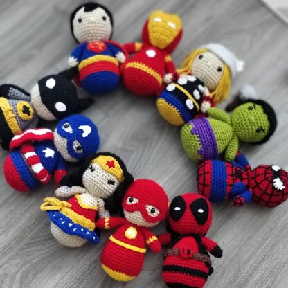 Super Hero Amigurumi Marvel DC Comics Hulk Spider Man Ironman Superman Thor Batman Captain America Deadpool Flash Wonder Woman PDF pattern