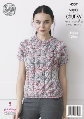 Cabled Raglan Sweater With Long & Short Sleeves in King Cole Gypsy - 4357 - Downloadable PDF
