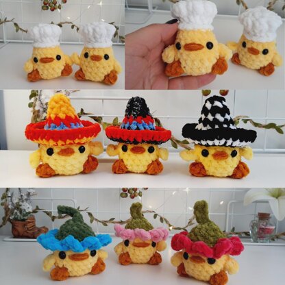 Crochet Chick Keychain Pattern, Amigurumi Chick In Hats, Mini Duck Keychain PDF