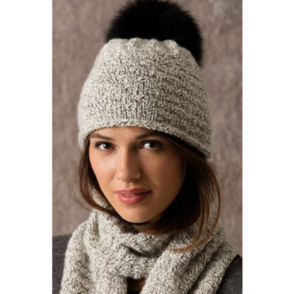 String Aspen Scarf & Hat with Fur Pom-Poms PDF