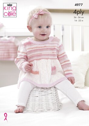 Dress, Sweater & Cardigan in King Cole Big Value Baby 4Ply - 4977 - Downloadable PDF