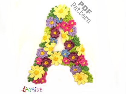 Flower letter A crochet applique pattern