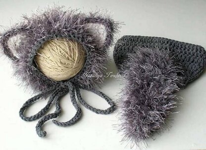 Wolf Baby Bonnet and Diaper Cover