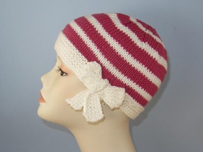 Tie Up Bow Stripe Beanie Circular Knitting Pattern