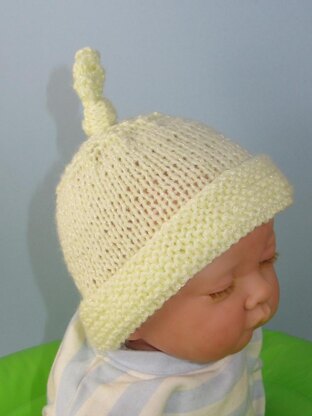 Baby Garter Stitch Cuff Topknot Beanie Hat