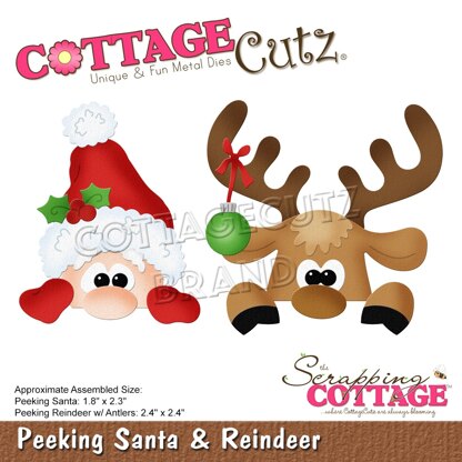 CottageCutz Dies - Peeking Santa & Reindeer, 1.8" To 2.4"
