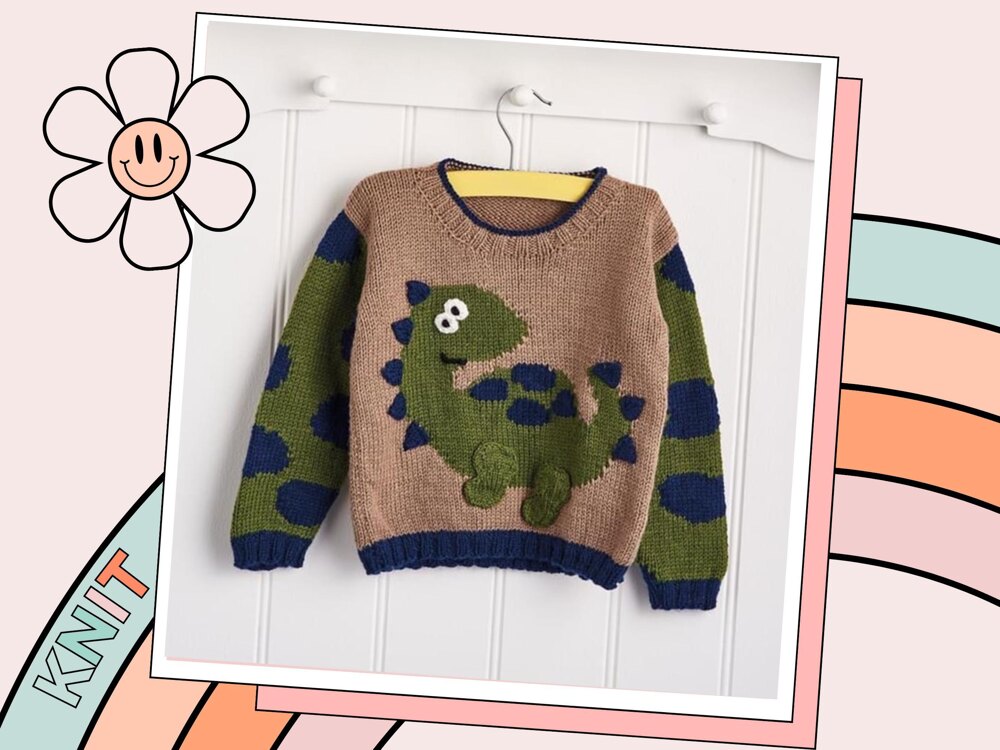 Stomp like a Dino Sweater Knitting pattern by Jane Burns | LoveCrafts
