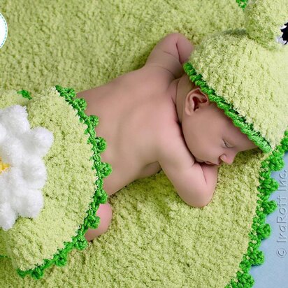 Baby Frog on a Lily Pad Hat Rug and Bum Cover Crochet PDF Pattern