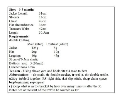 Crochet Pattern baby boy jacket hat & leggings UK & USA Terms # 375