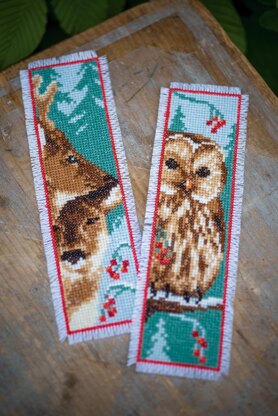 Vervaco Owl And Deer Set Of 2 Bookmark Cross Stitch Kit - 6 x 20 cm