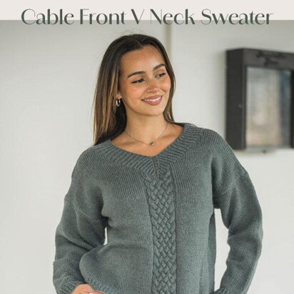 2305 Cable Front V Neck Sweater