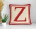 Initial Name Letter Z Pillow Mini C2C Crochet Pattern Red Cream Bordered Cushion