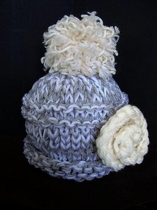 585 Knitted touque hat, flower, leaf, unisex,