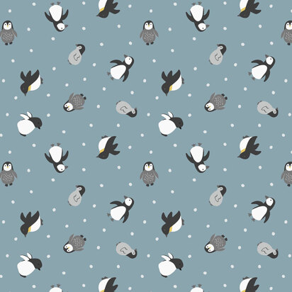 Lewis & Irene Small Things... Polar Animals - Penguins on Snow Blue with Pearl