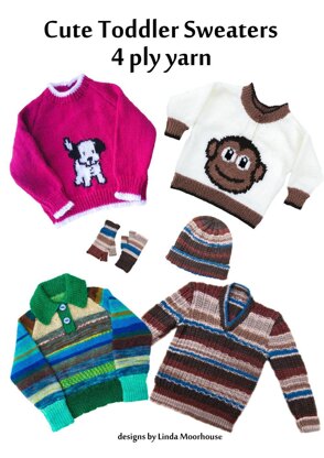 Cute Toddler sweaters in 4 ply - monkey, puppy dog
